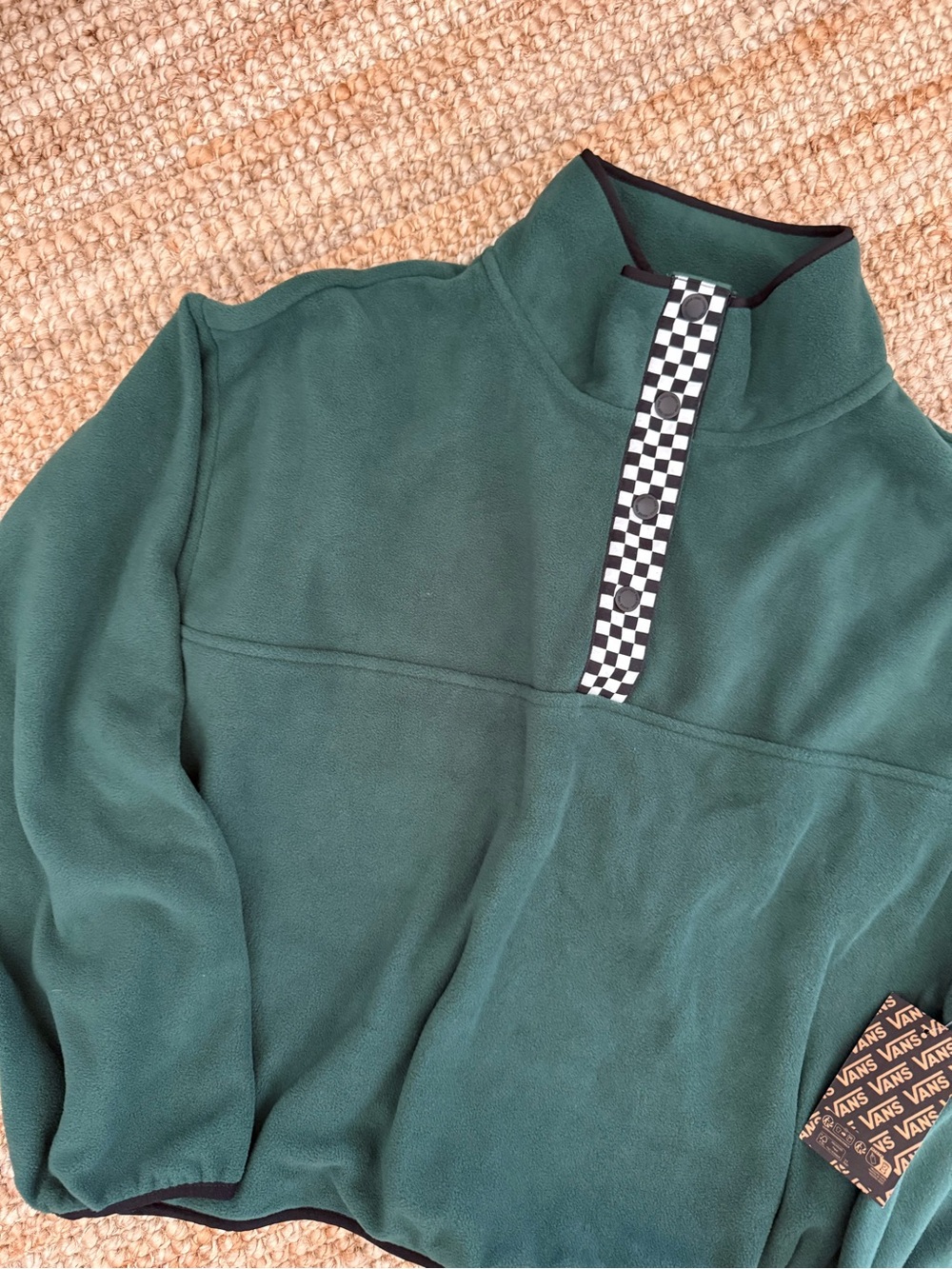Vans Check Mark Polar Green Fleece Quarter-Snap Pullover with Checkerboard - Picture 2 of 5